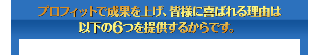 プロフィットで成果を上げ、皆様に喜ばれる理由は以下の6つを提供するからです。